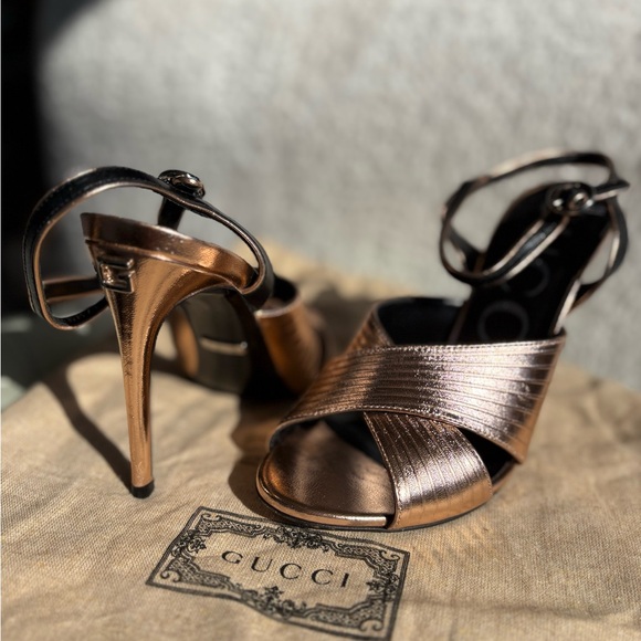 Gucci Women's Bronze Heeled Sandals - Picture 1 of 5